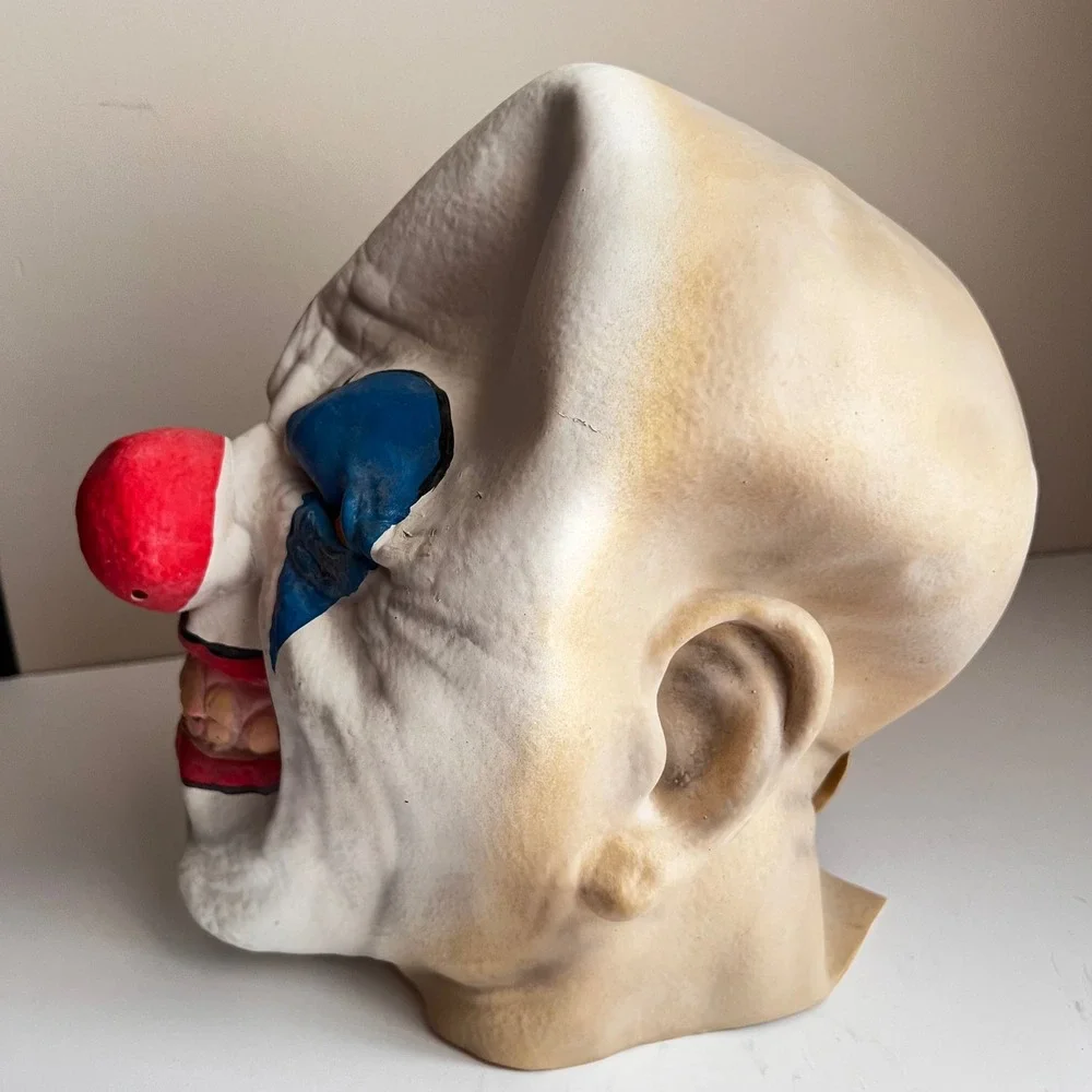 Scary Clown Vintage Halloween Mask Creepy Horror Costume Blue Eye Red Nose